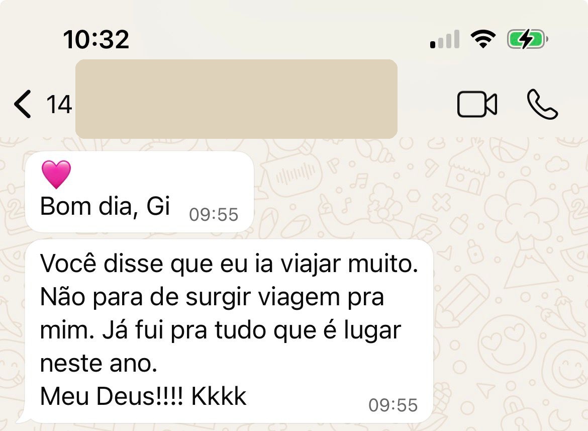 Depoimento de cliente sobre as viagens previstas no ano