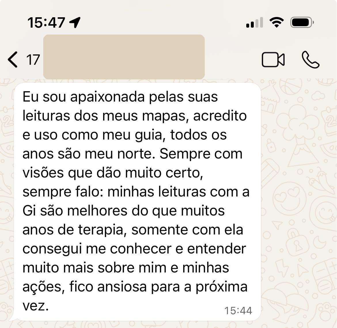 Depoimento de cliente sobre as leituras anuais